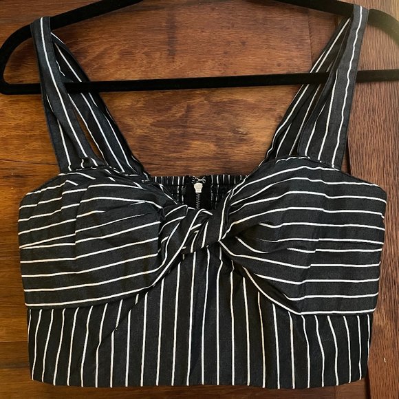 Current/Elliott Navy & White Cropped Sleeveless Top - Picture 1 of 4